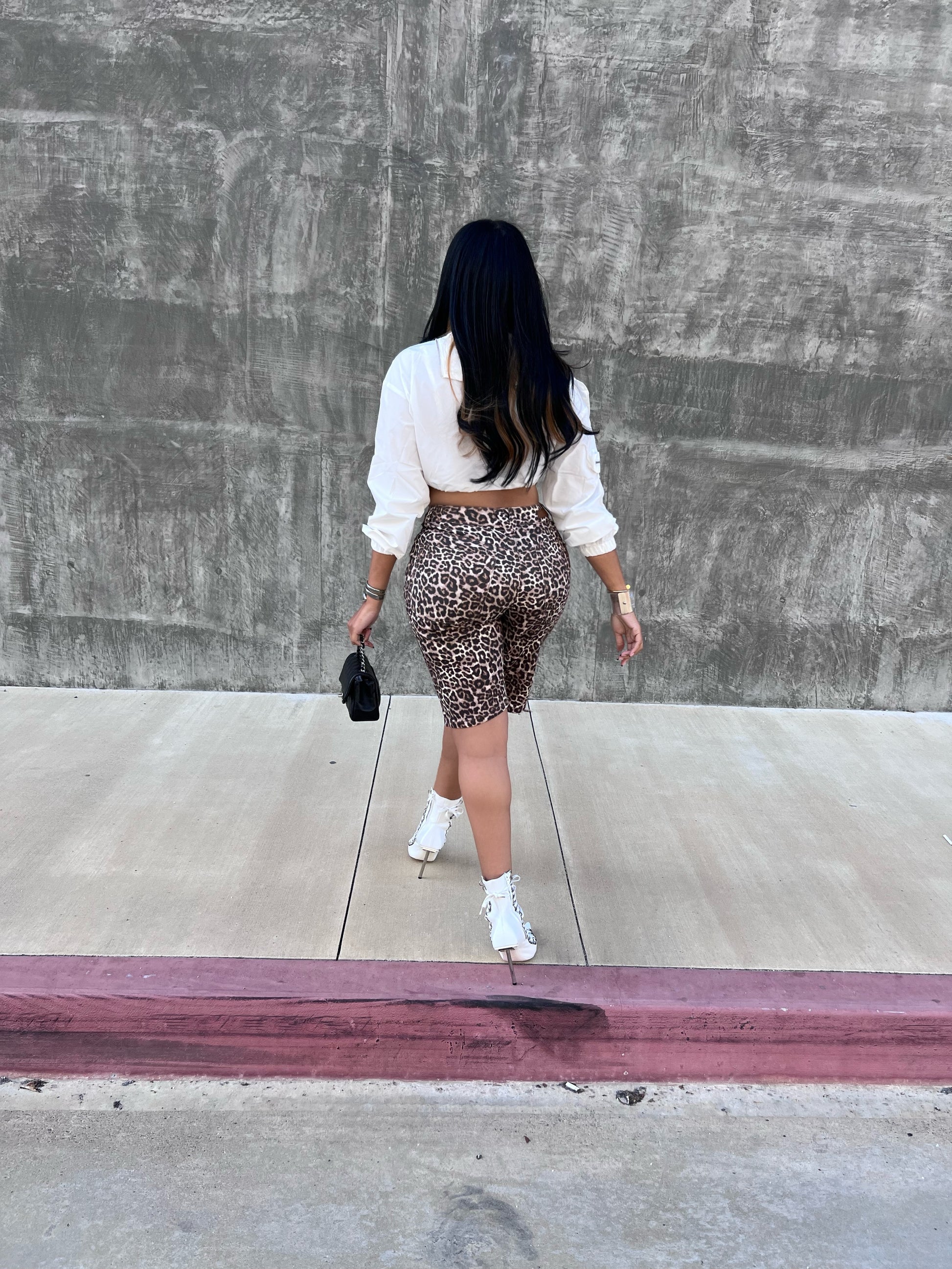 Leopard Denim Long Short