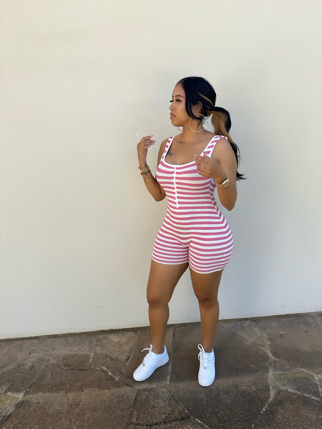 Ribbed Zip Basic Romper
