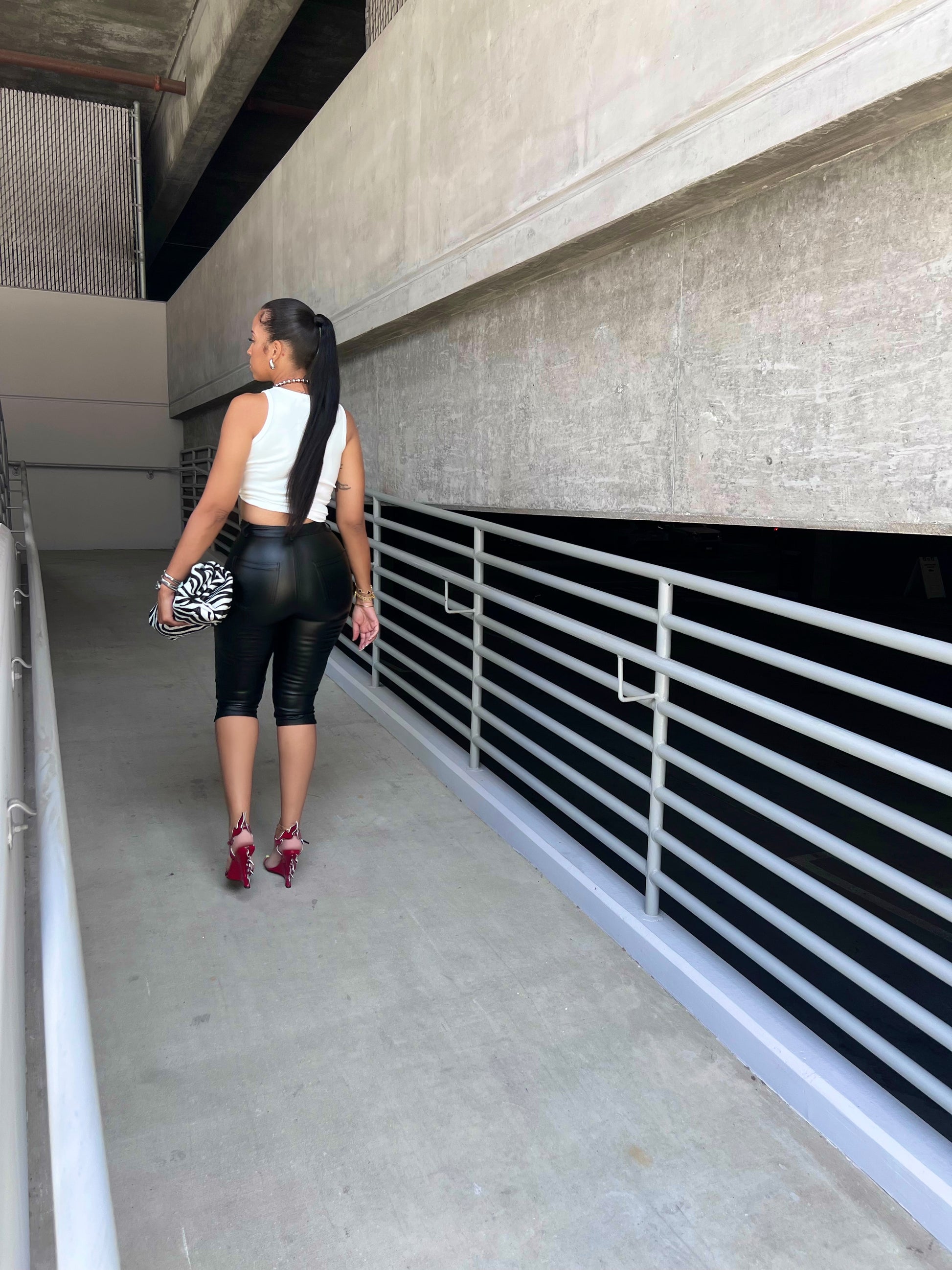 Painted On Faux Leather Capris