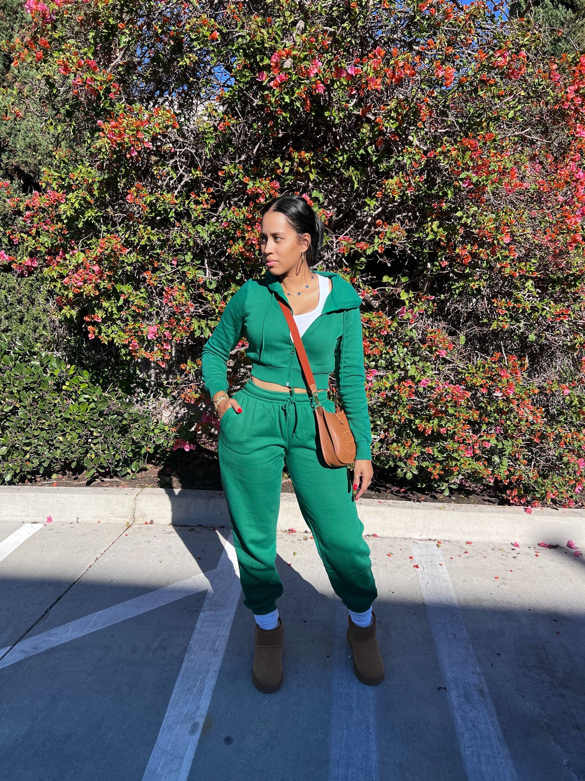 Kelly Green Basic Cropped Jogger Set