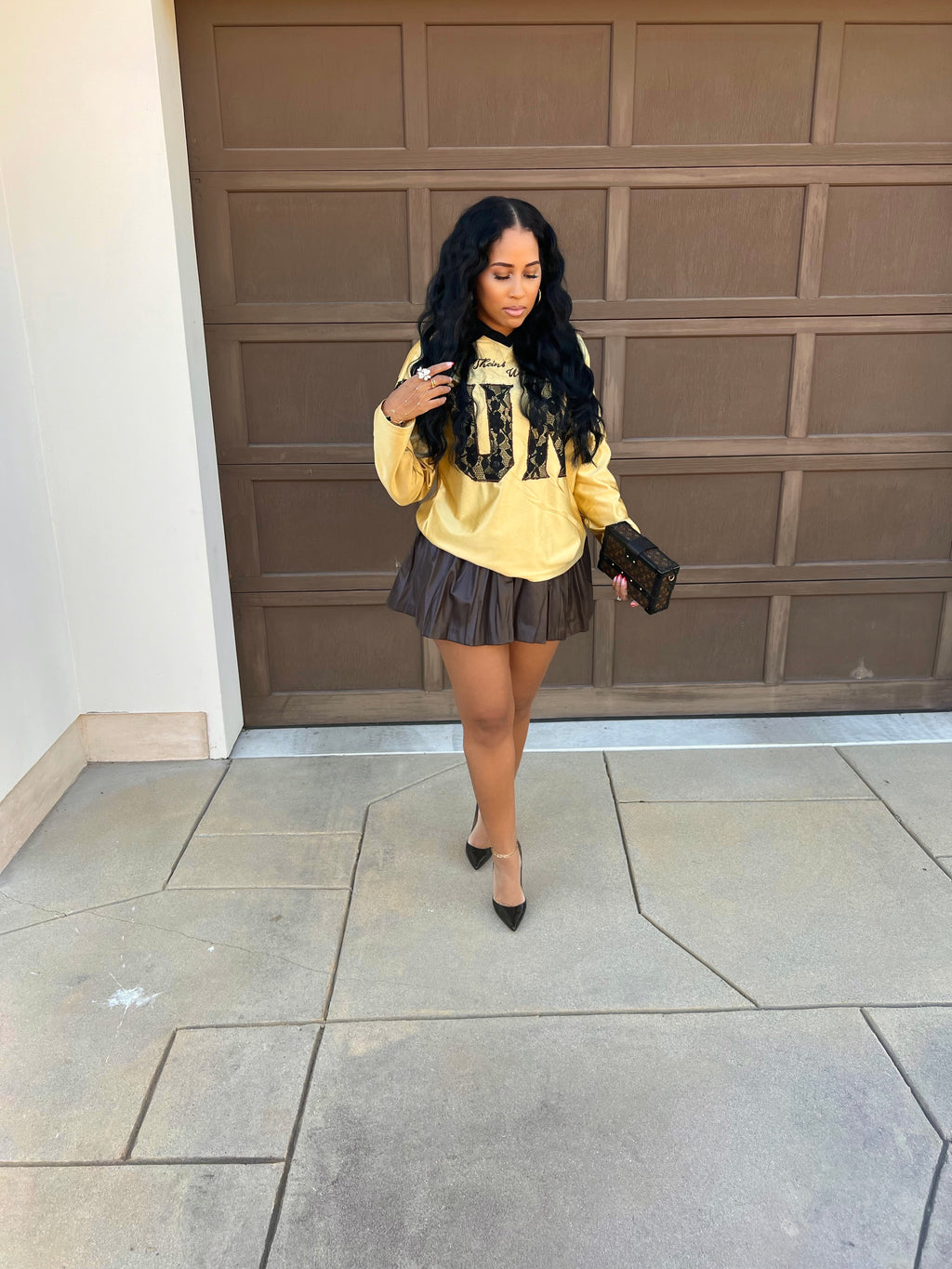 Brown Sugar Faux Leather Pleated Skirt