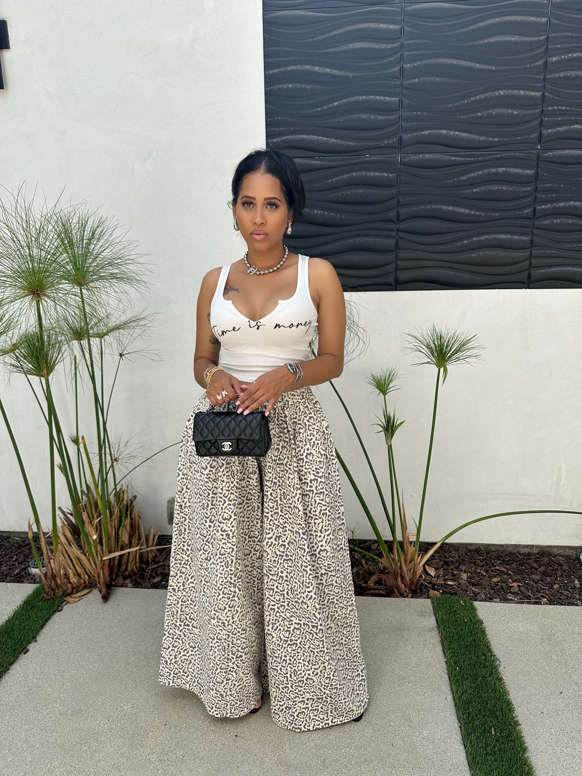 Leopard Tings Wide Leg Trousers