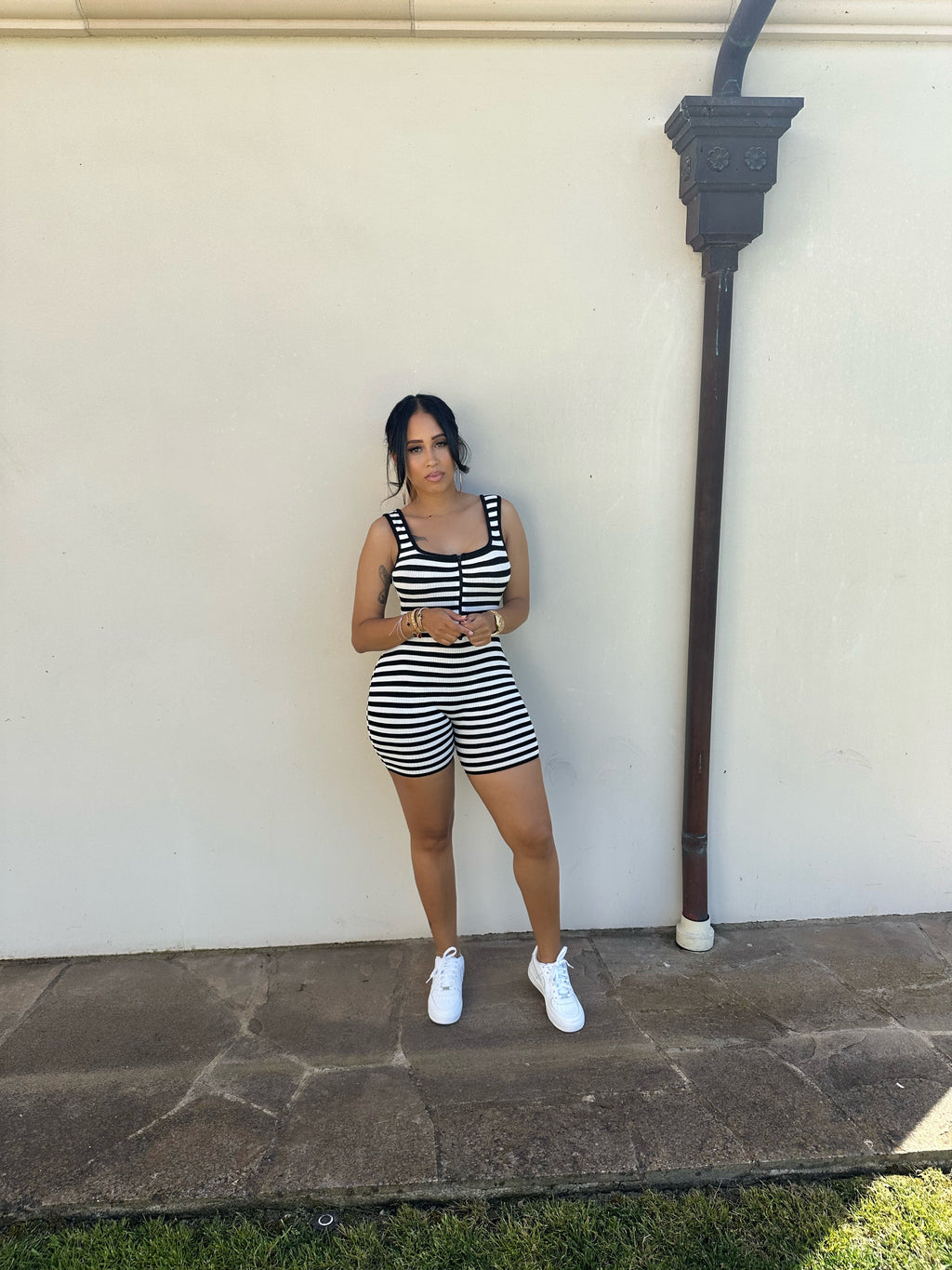 Ribbed Zip Basic Romper