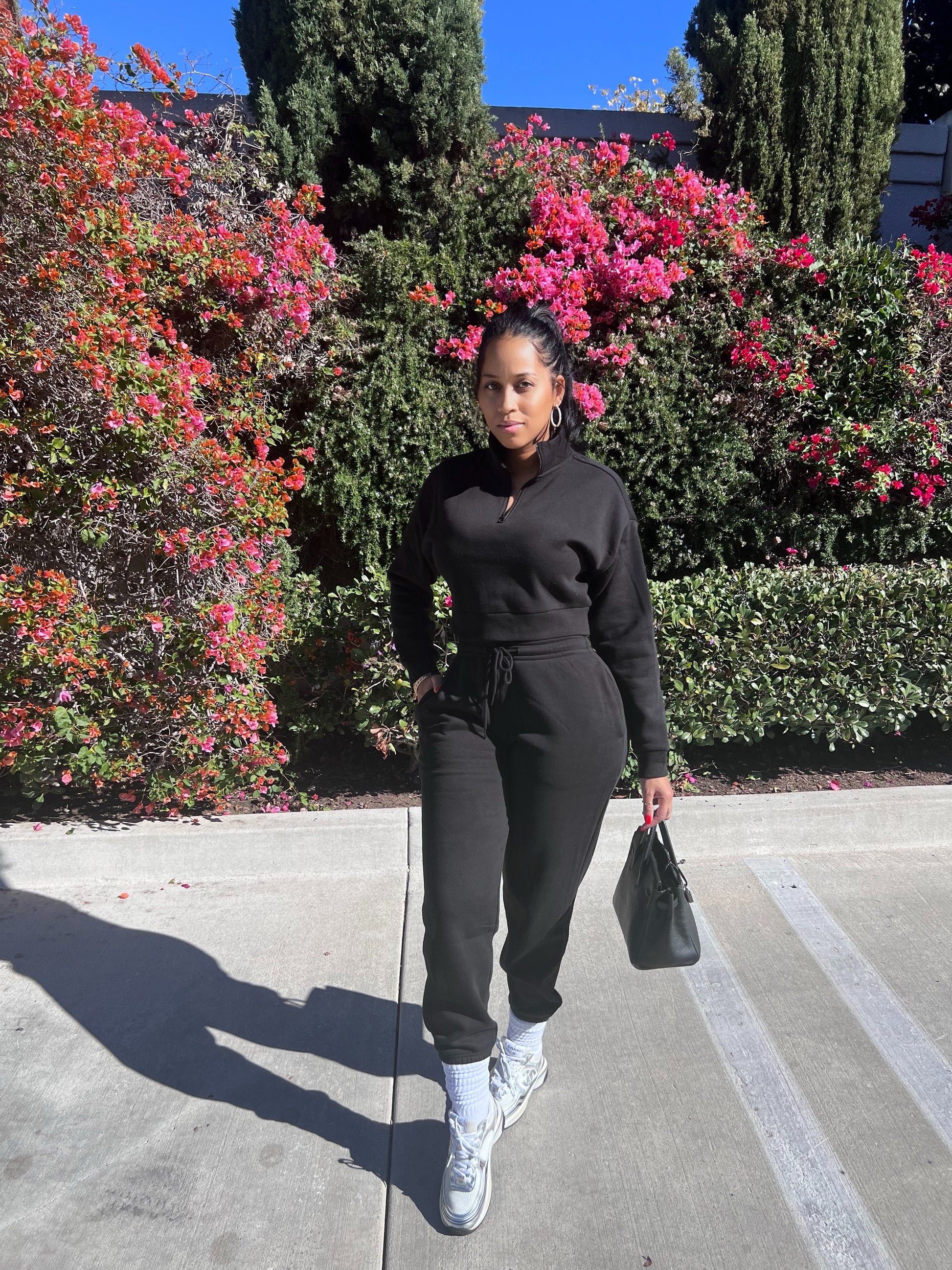 Black Pullover Cropped Jogger Set