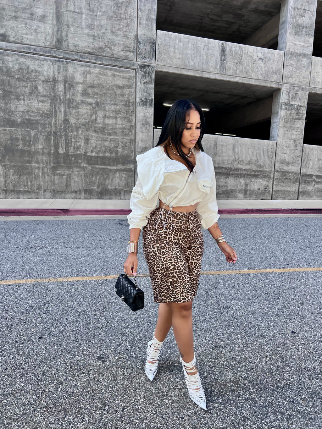 Leopard Denim Long Short