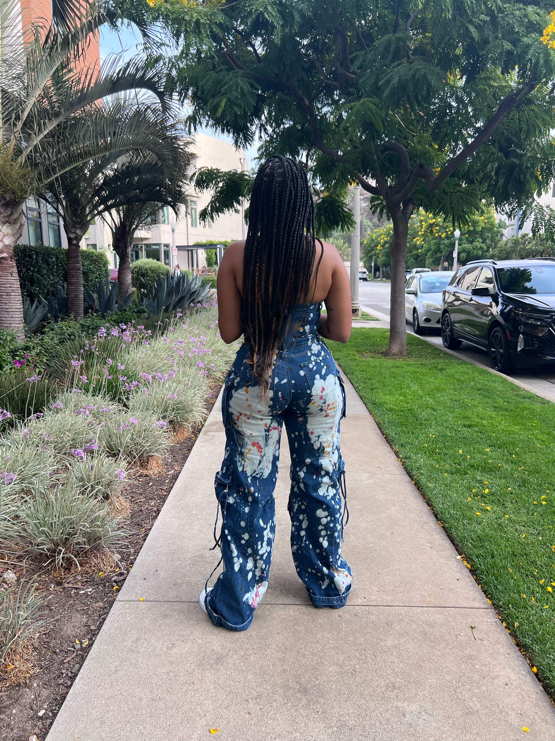 Splatt Stretch Denim Cargo Jumpsuit
