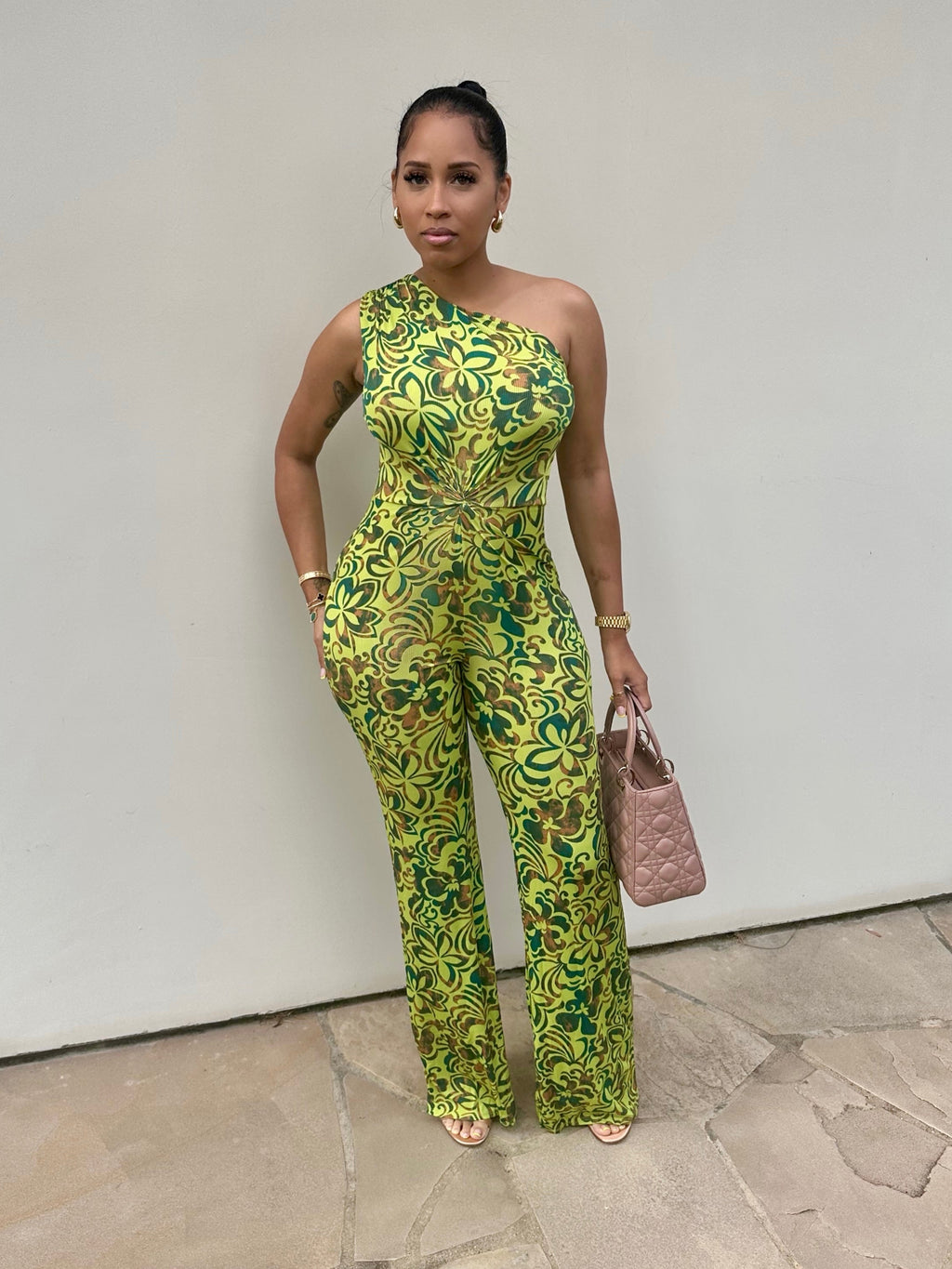 Going Green Floral Ribbed Stretch Jumpsuit
