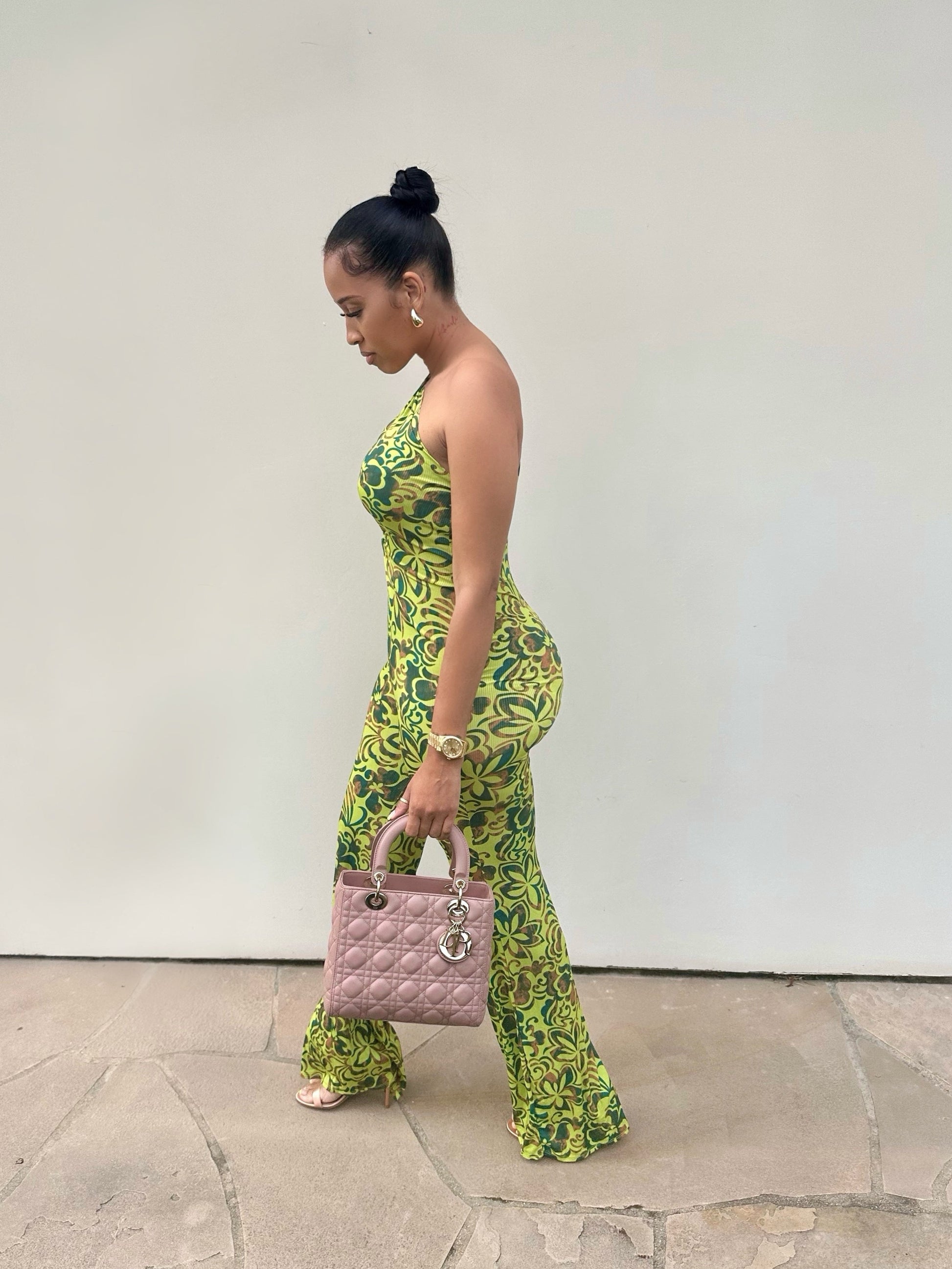Going Green Floral Ribbed Stretch Jumpsuit