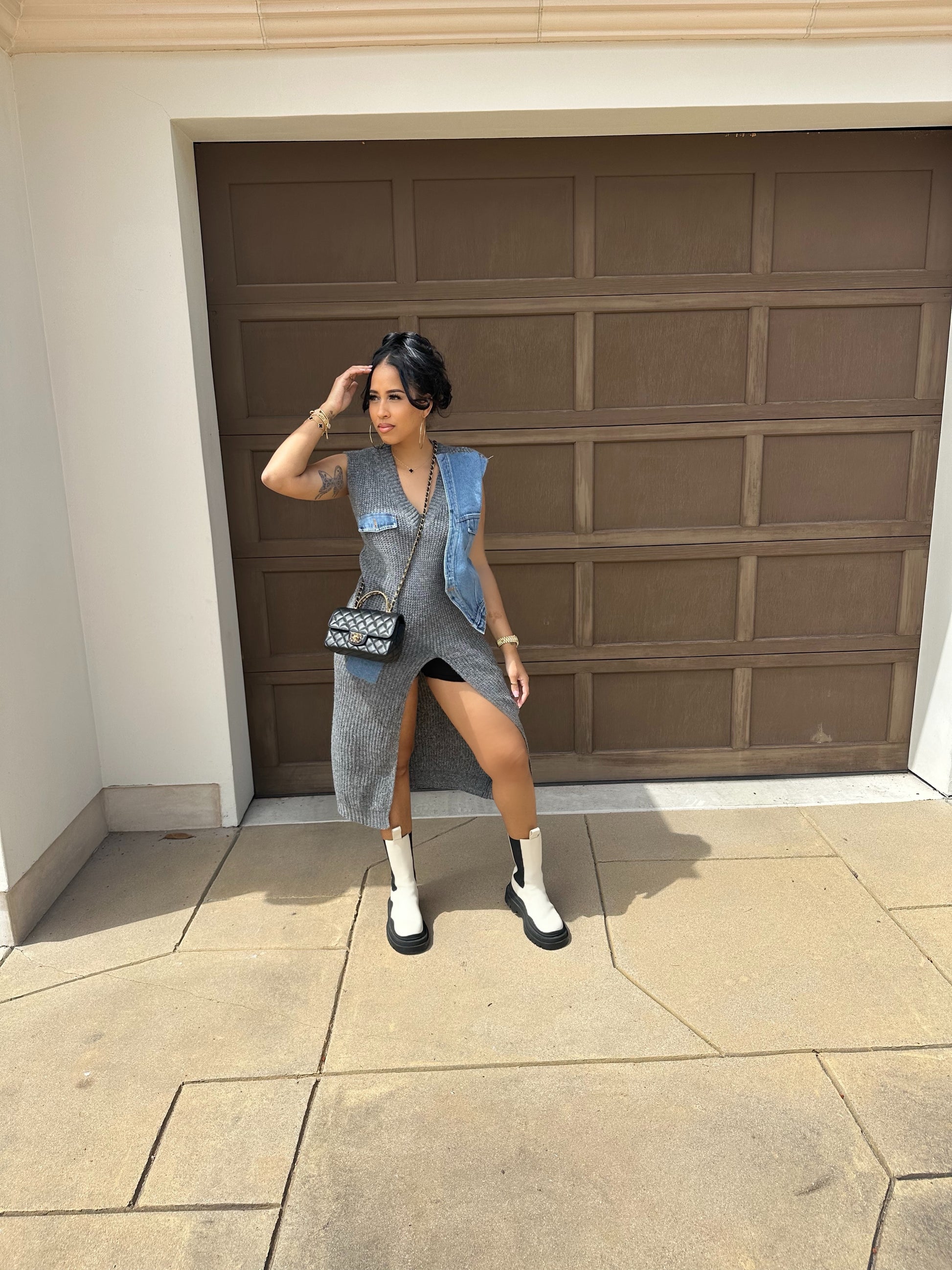 Half N’ Half Sweater + Denim Dress