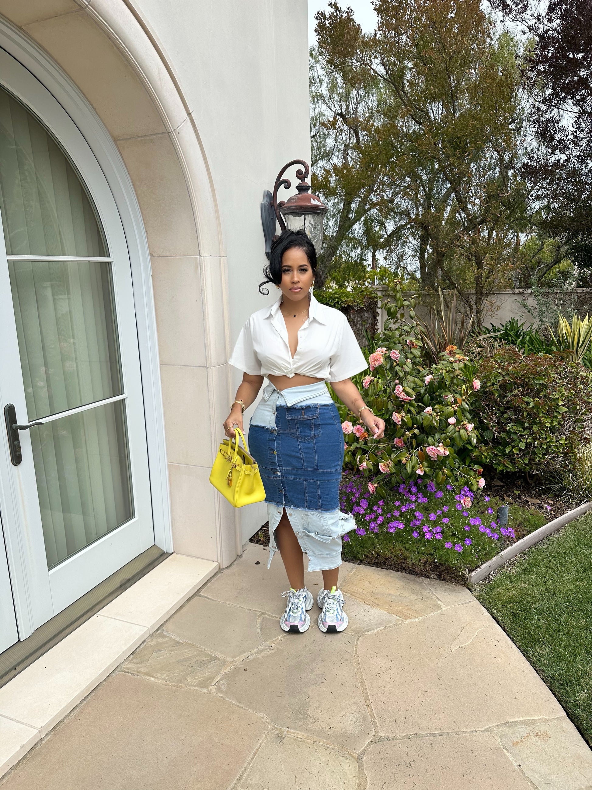 Upside Down Distressed Denim Skirt