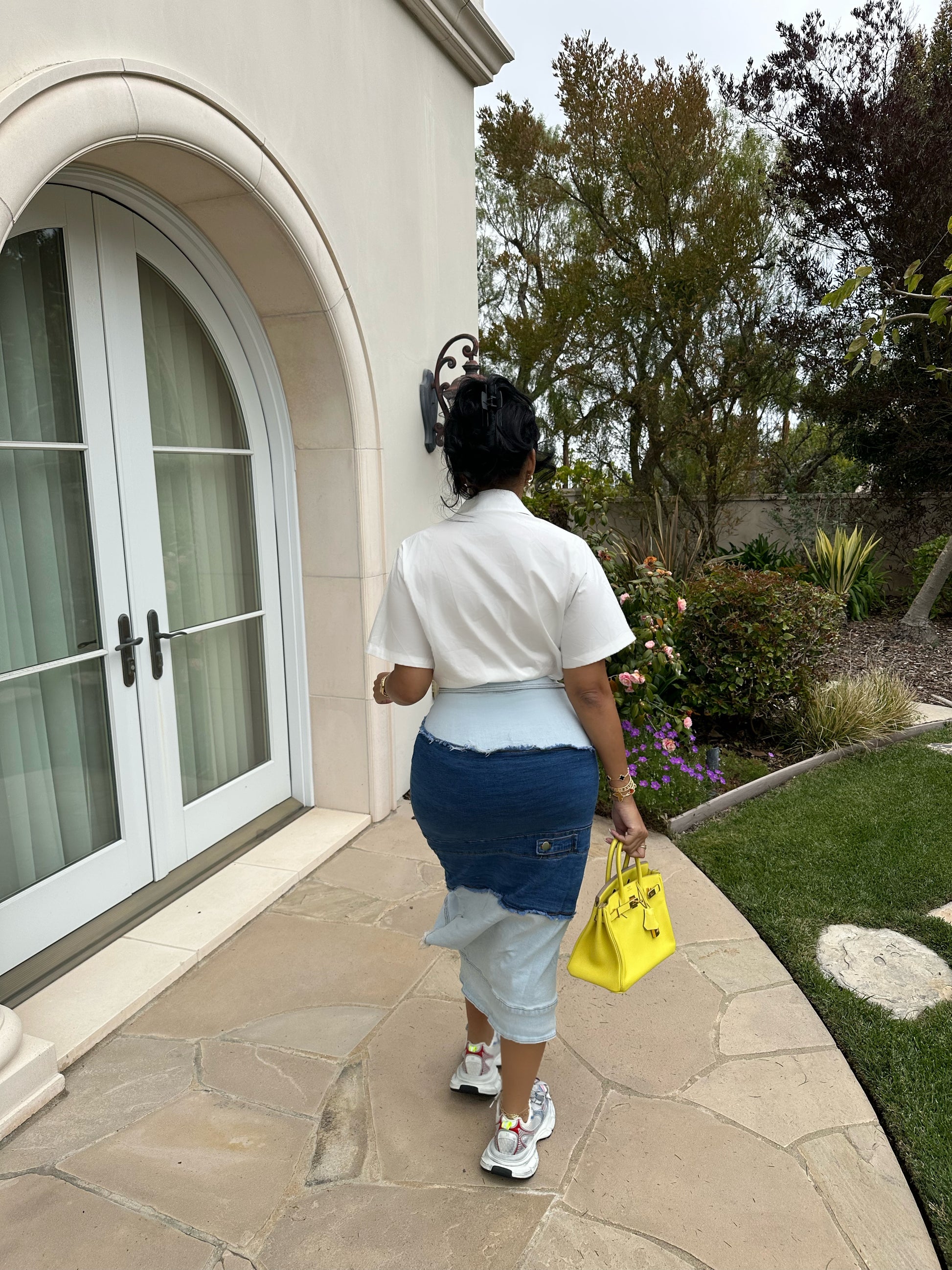 Upside Down Distressed Denim Skirt