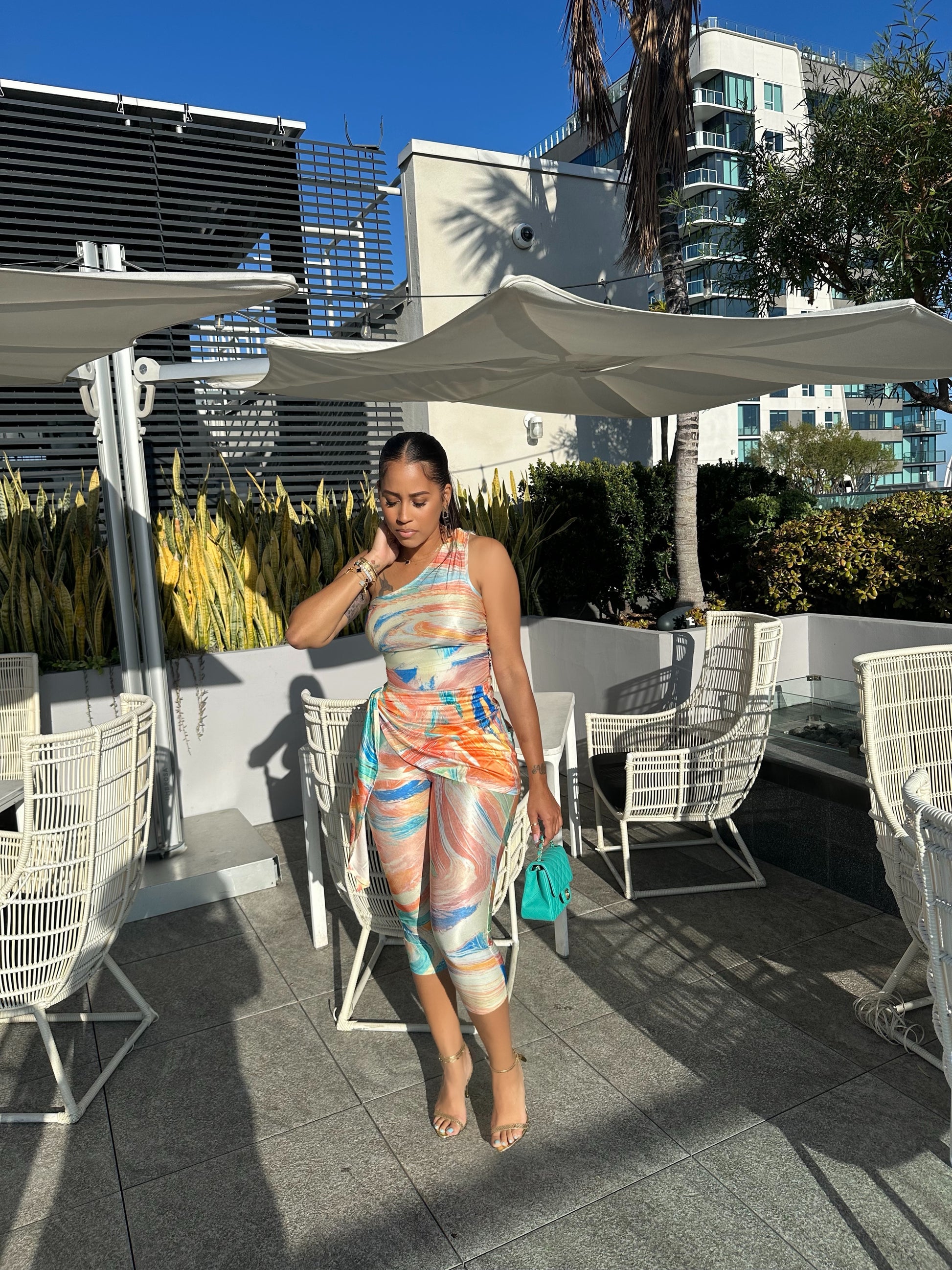 Swirls Three Piece Capri Set