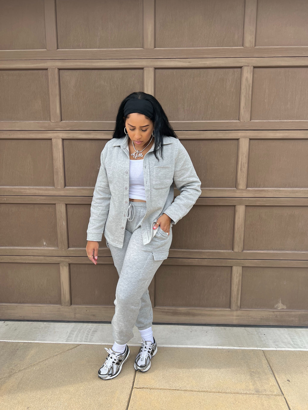 The Basics Button Up Jogger Set
