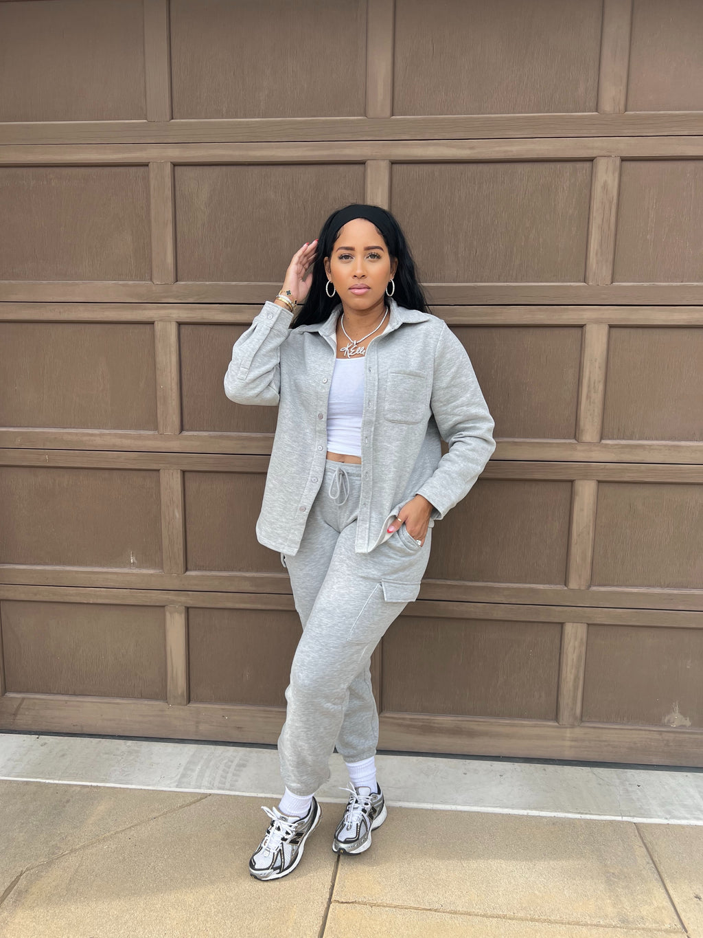 The Basics Button Up Jogger Set