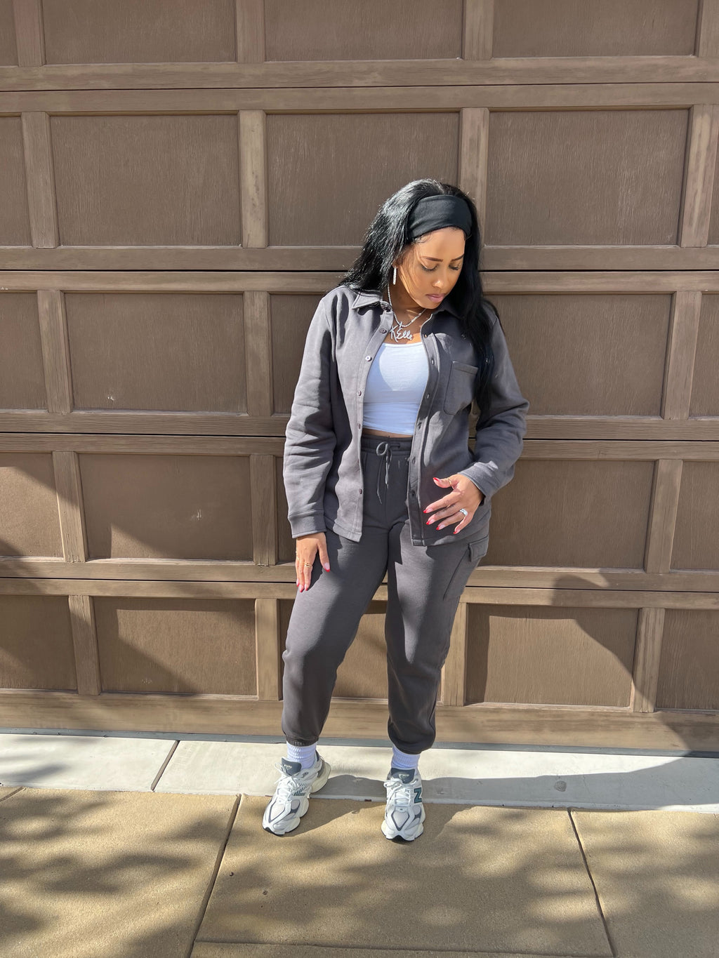 The Basics Button Up Jogger Set