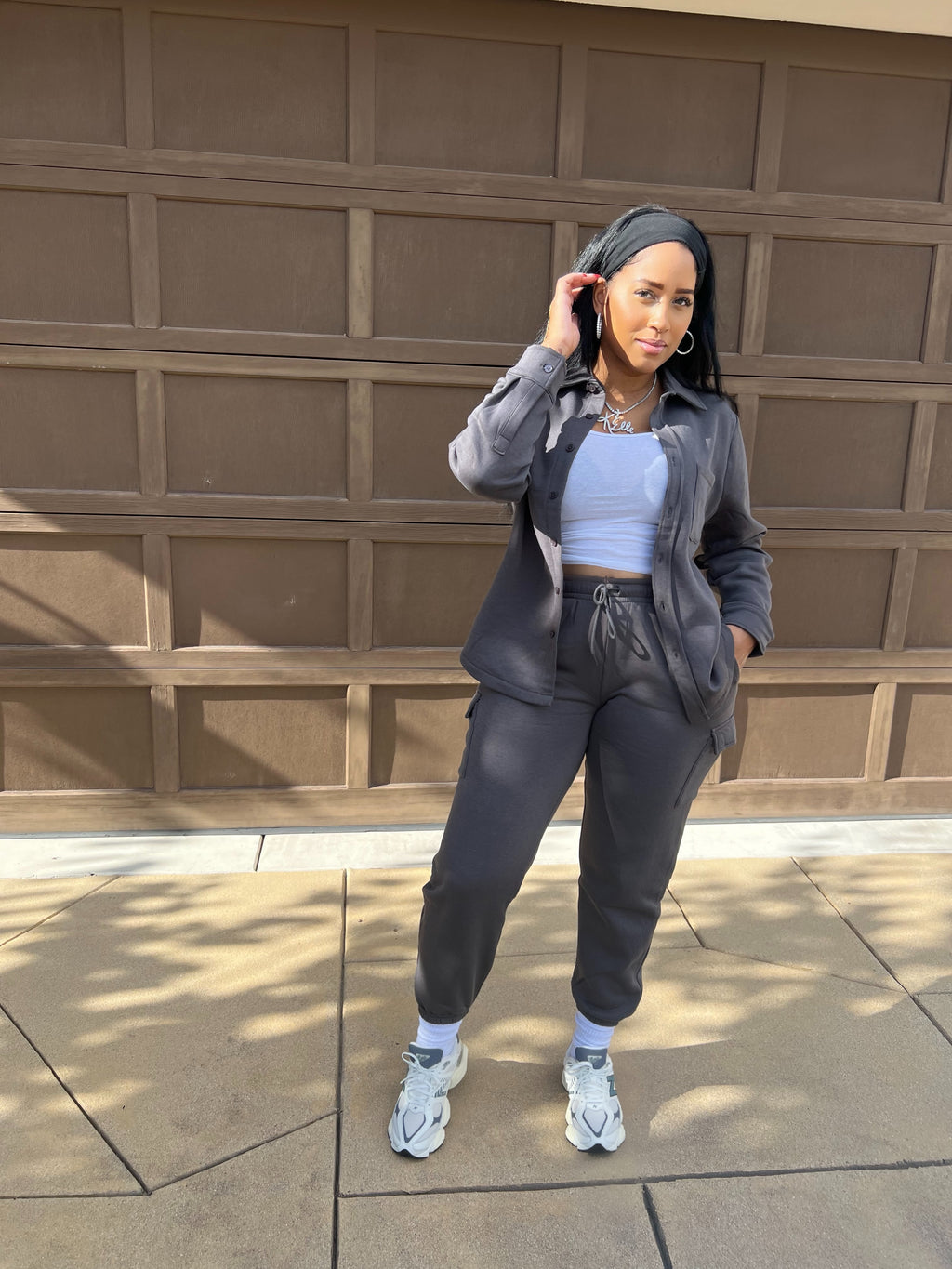The Basics Button Up Jogger Set
