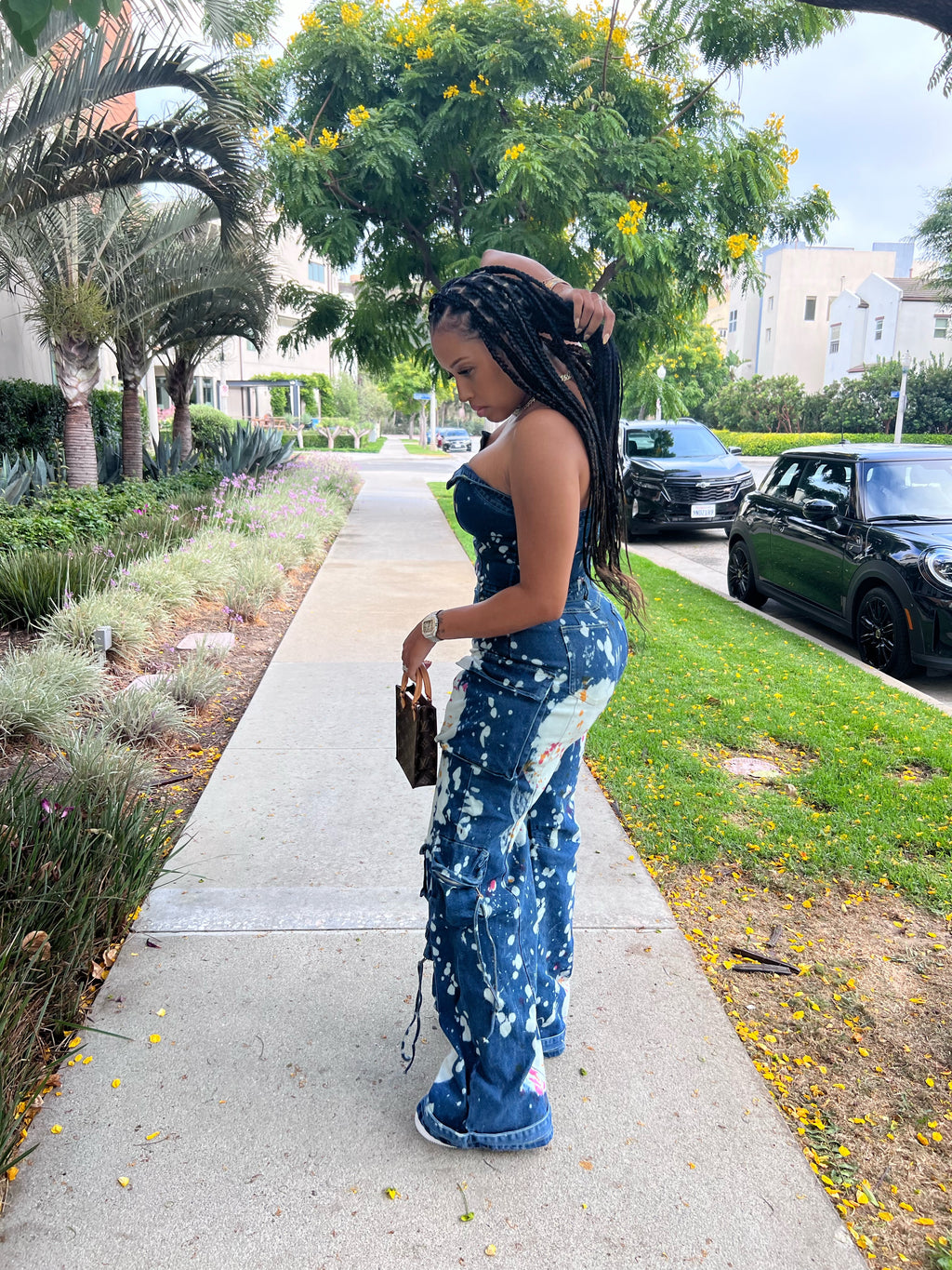 Splatt Stretch Denim Cargo Jumpsuit