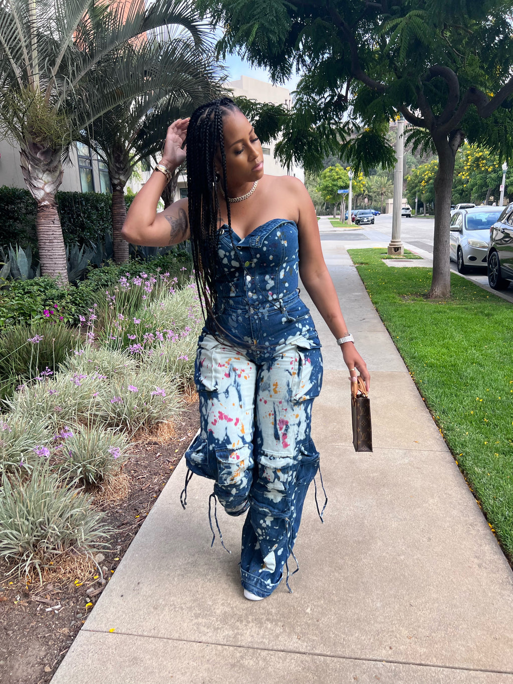 Splatt Stretch Denim Cargo Jumpsuit