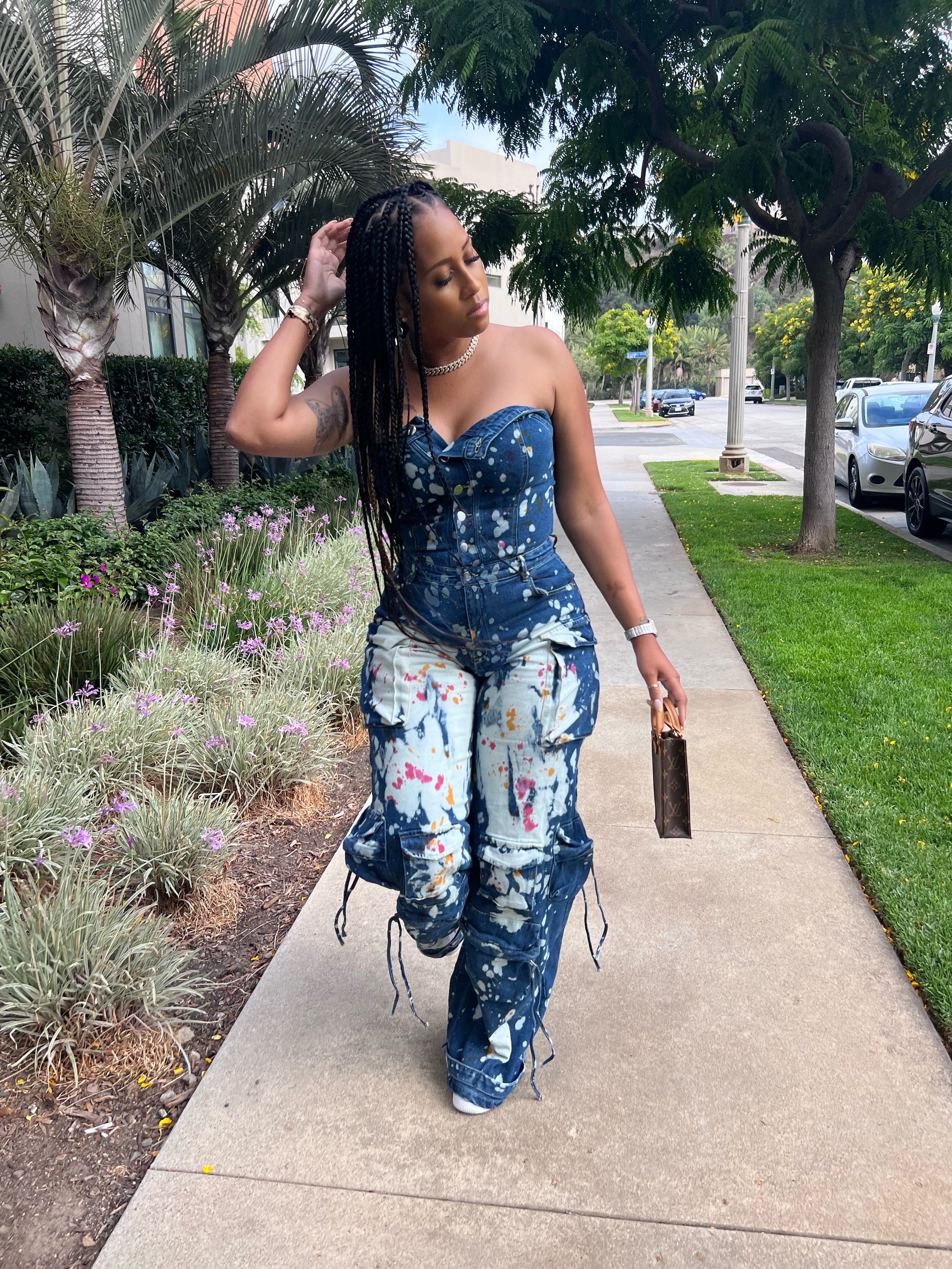 Splatt Stretch Denim Cargo Jumpsuit