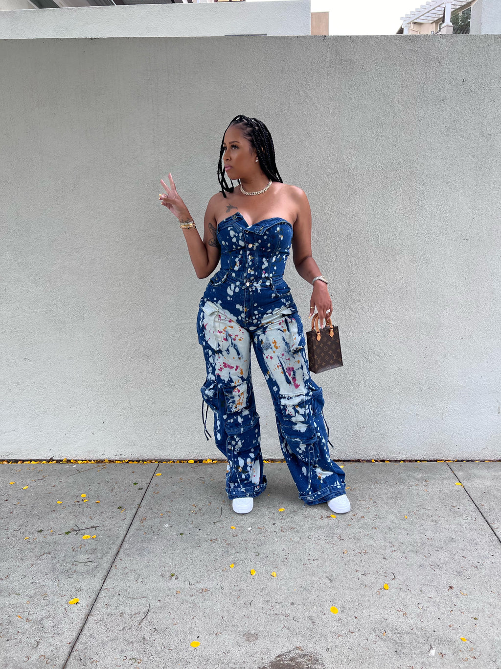 Splatt Stretch Denim Cargo Jumpsuit