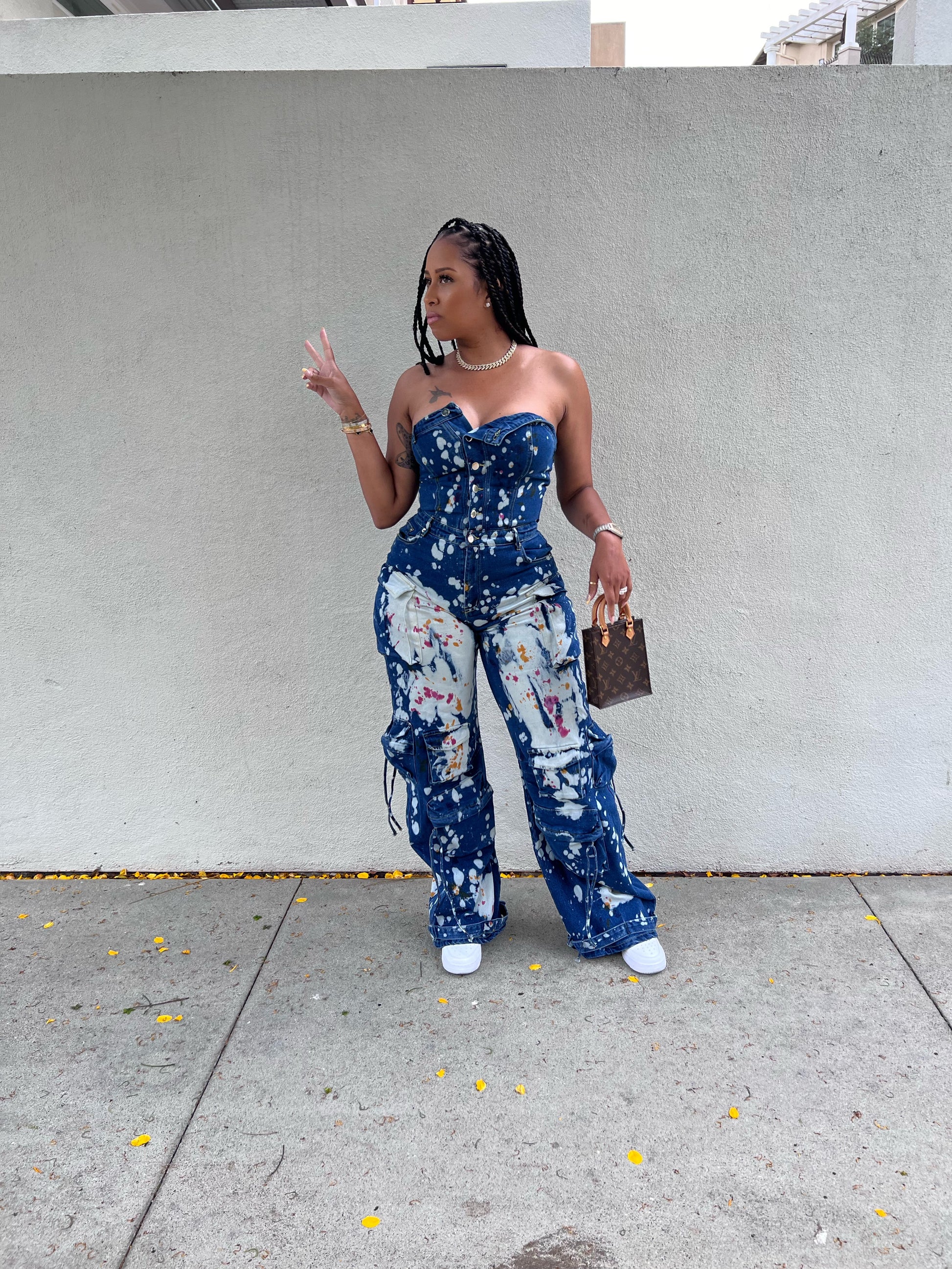 Splatt Stretch Denim Cargo Jumpsuit
