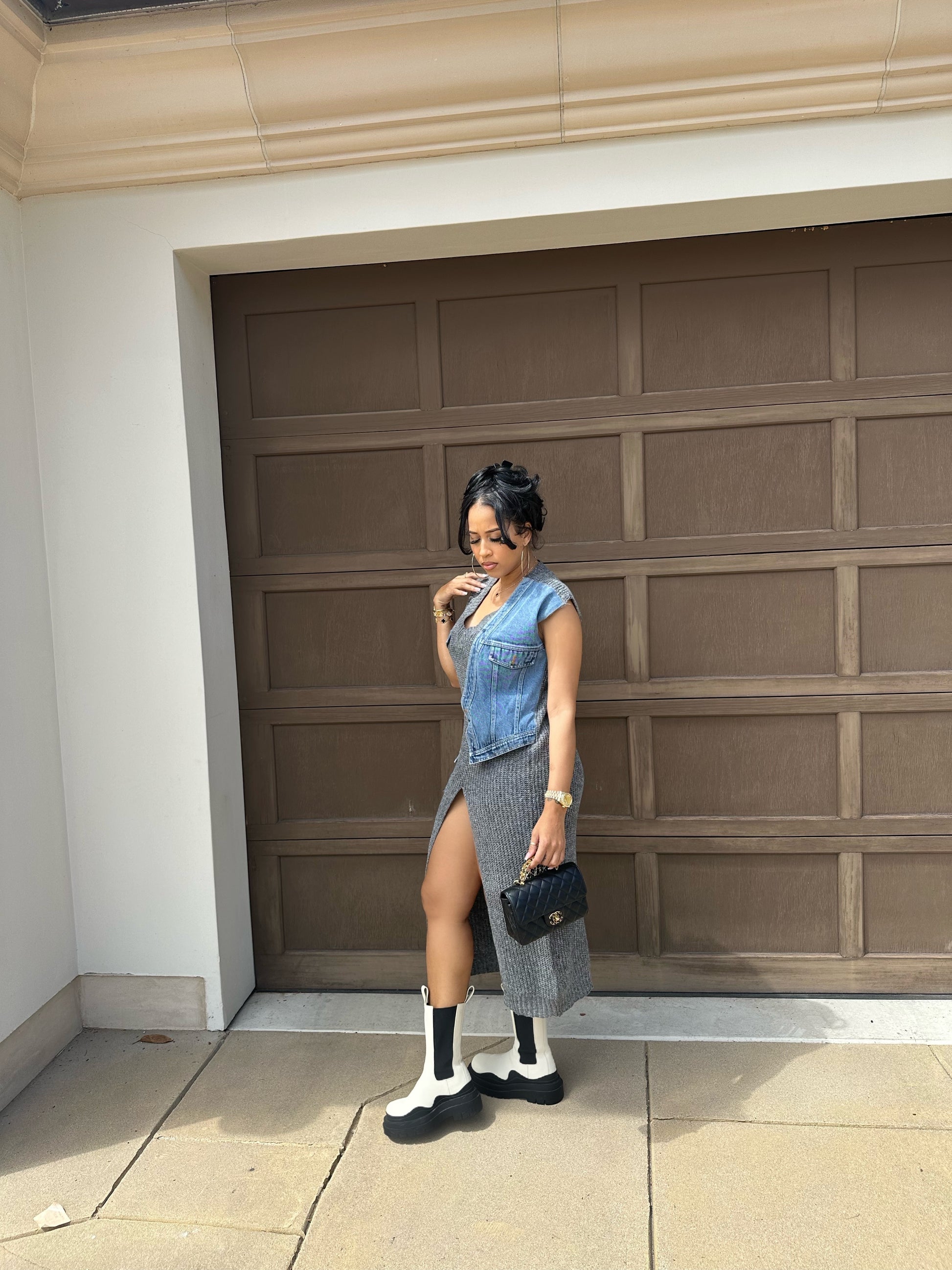 Half N’ Half Sweater + Denim Dress