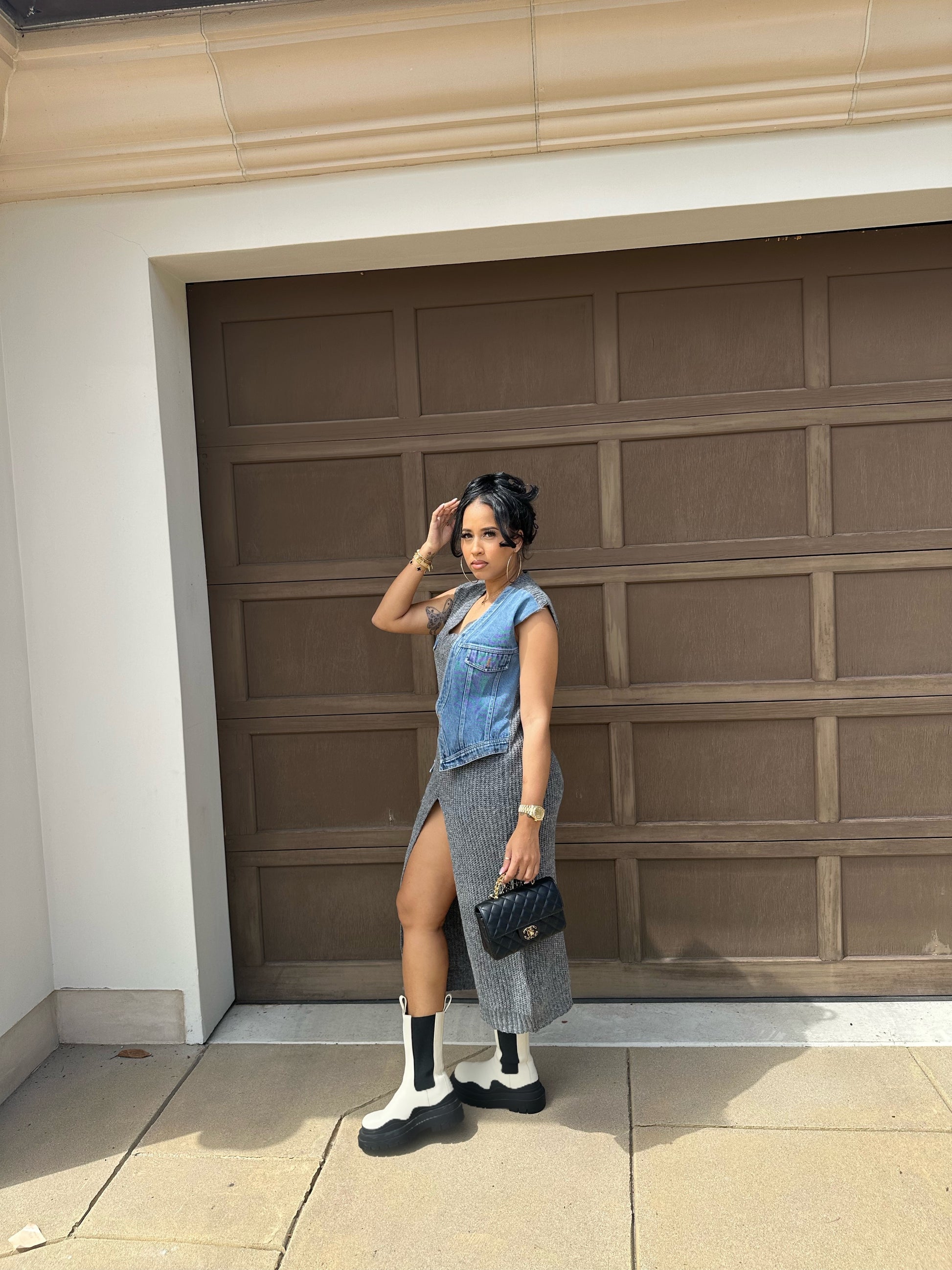 Half N’ Half Sweater + Denim Dress