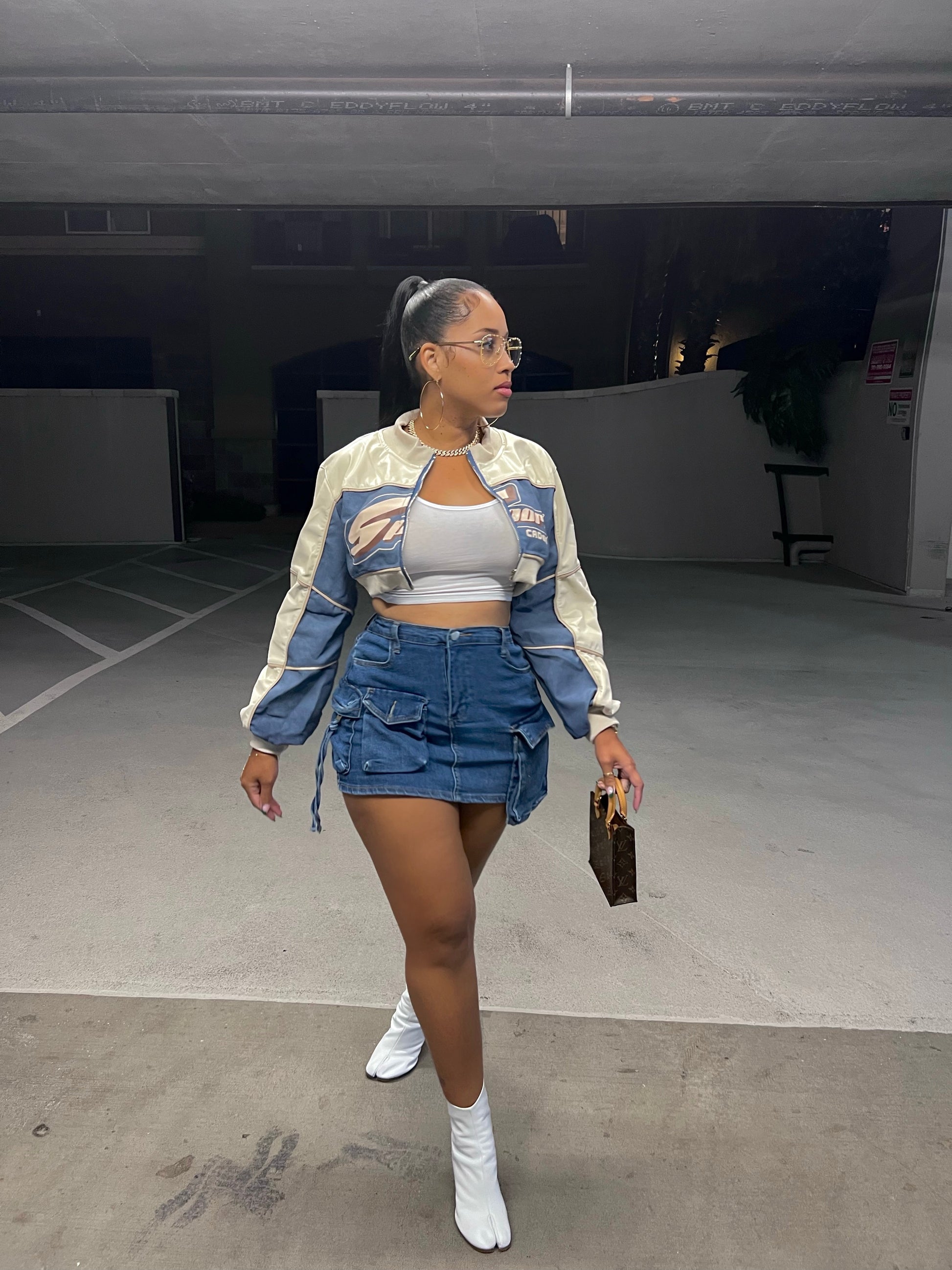 Medium Denim Cargo Stretch Skirt