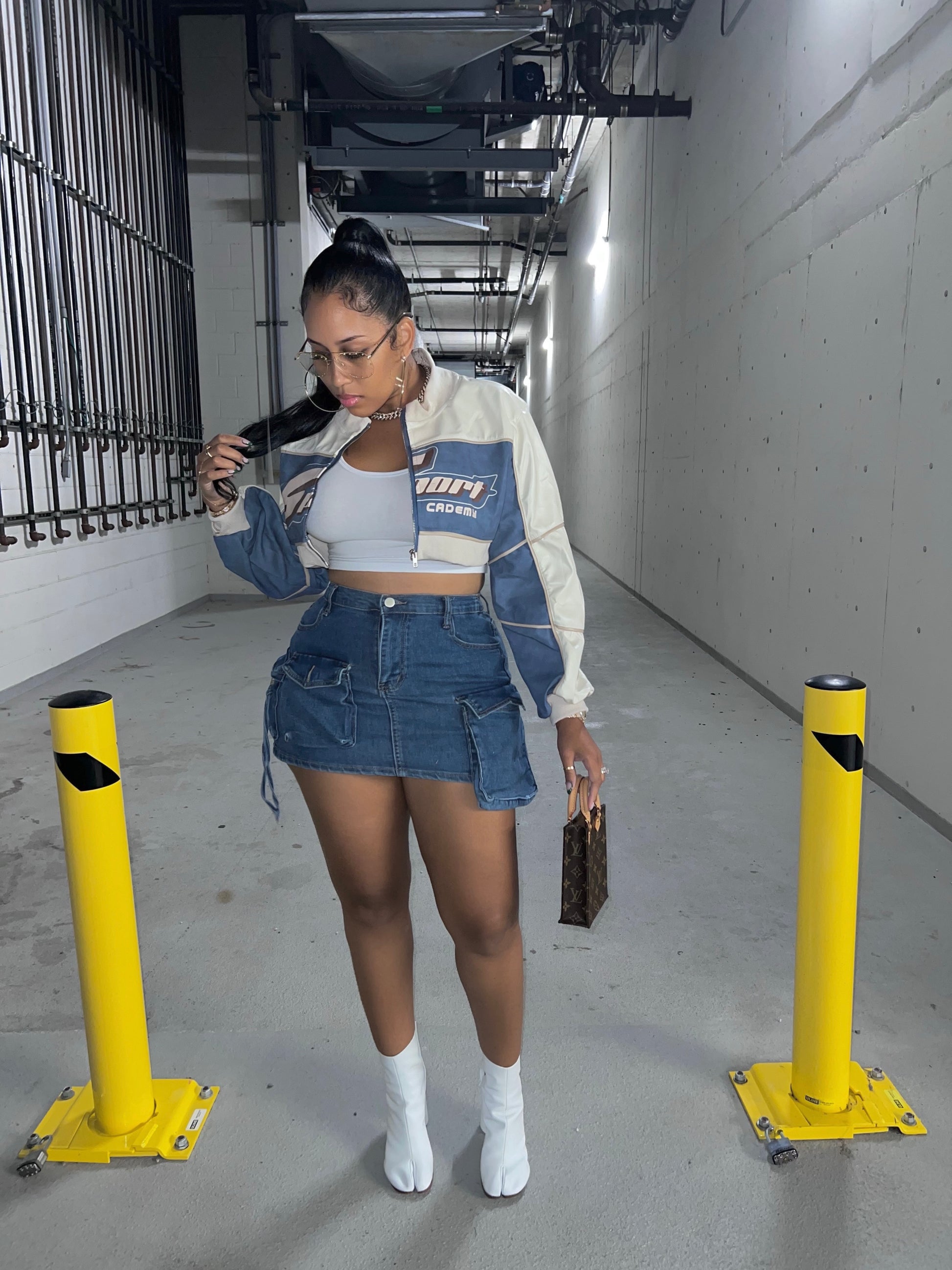 Medium Denim Cargo Stretch Skirt