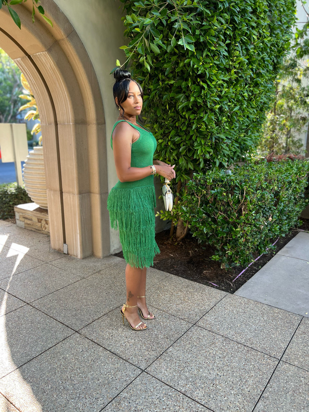 Verde Knit Fringe Midi Dress